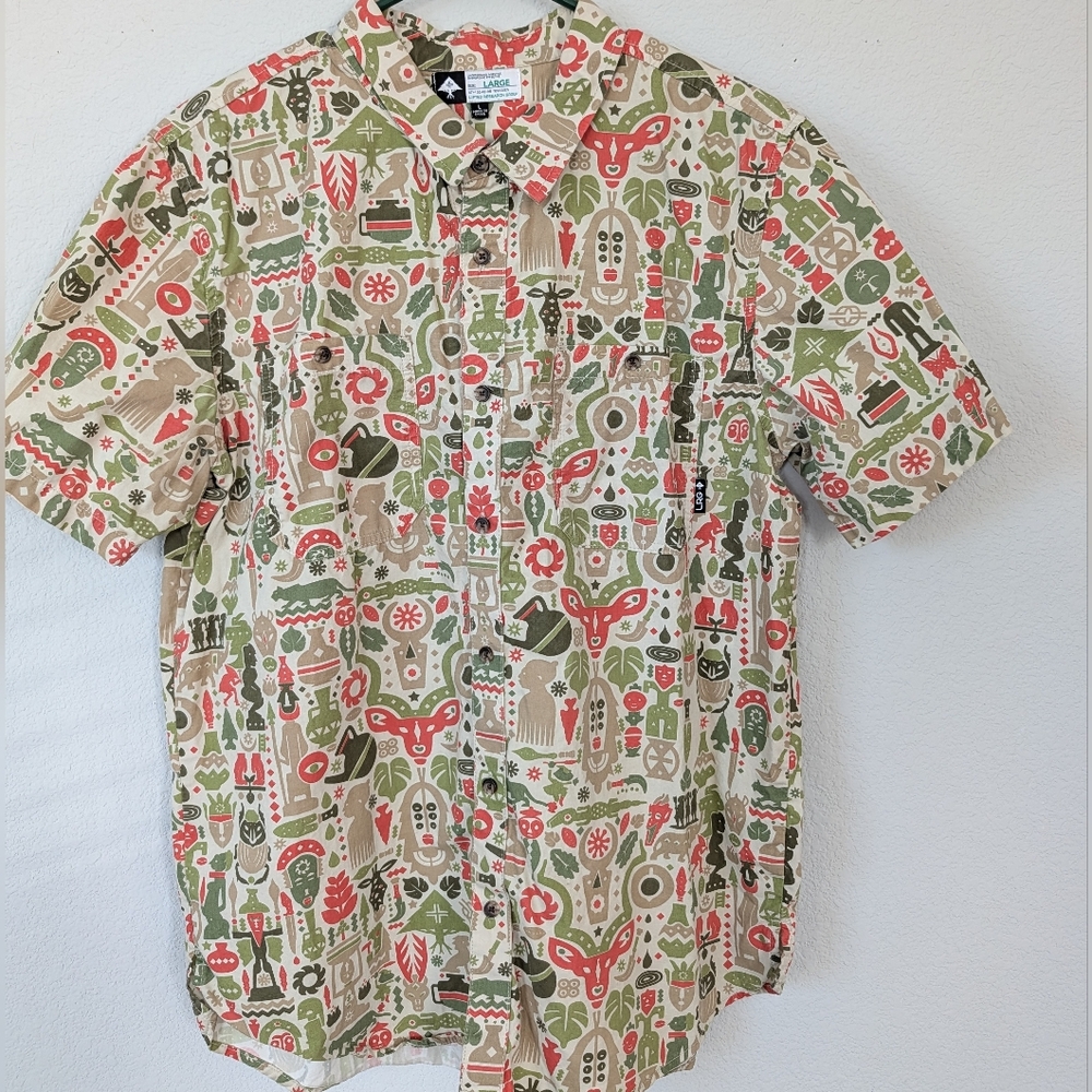 Men's Beige Graphic Short Sleeve Shirt